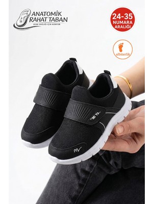Albishoes Unisex Çocuk Bağcıksız Fileli Hafif Rahat Esnek Taban Cırt Cırtlı Günlük Yürüyüş Sneaker