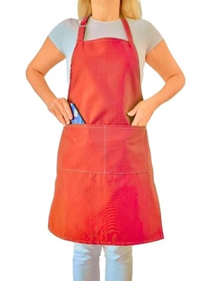 Daders Home Mutfak Önlüğü Su Geçirmez Şef Önlüğü 2 Geniş Cepli Barista Önlüğü Kırmızı