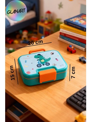 Glanart Tek Kat 4 Bölmeli Saplı Beslenme Kabı Kutusu  Çatal Kaşıklı Vagon Yeşil