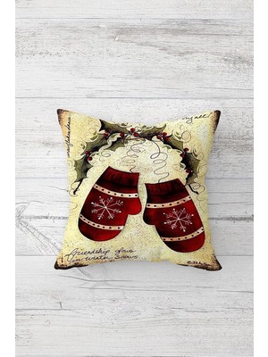 Daders Home Pelangi Yılbaşı Eldiven Çift Tarafı Baskılı Gizli Fermuarlı Yastık Kılıfı Kırlent Koltuk Yastık Kılıfı, Bej-Bordo 45 x 45