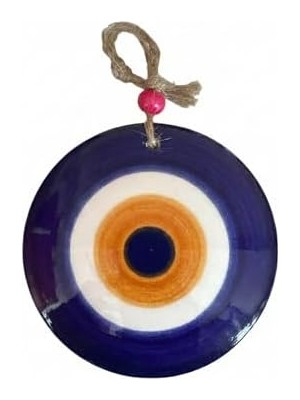 Daders Home El Yapımı Seramik Nazar Boncuğu – 8cm Duvar ve Kapı Süsü, Jüt Ipli Otantik Asılı Dekorasyon, Geleneksel Koruyucu Tılsım