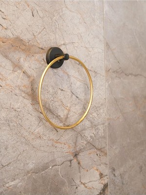 Bistopia Yapışkanlı Yuvarlak Havluluk Havlu Askısı Altın Siyah S-102