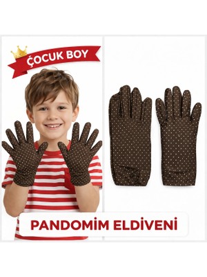 İlk El Grup Çocuk Boy Pandomim Eldiveni Beyaz Puantiyeli Kahve Renk Gösteri Eldiveni 23 Nisan 19 Mayıs