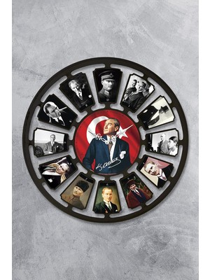 Daders Home Atatürk Duvar Saati Akar Saniye Sessiz Mekanizma 36 cm