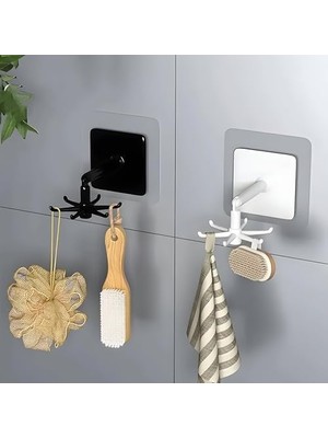 Daders Home 1 Adet 6 Kancalı 360° Döner Yapıştırmalı Askılık - Mutfak ve Banyo Organizeri, Kepçe, Havlu, Lif Askısı