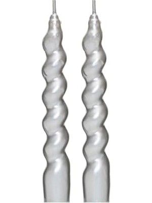 Daders Home Yılbaşı 2'li Twirl Glow Gümüş Şamdan Mum Seti (18 Cm)
