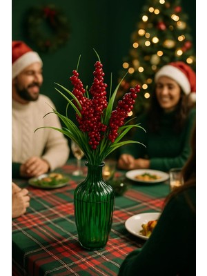 Daders Home Yapay Çiçek Kırmızı Kokina Demeti Kokina Çiçeği Yılbaşı Süsü Yılbaşı Ağacı Süsü Kırmızı Yeşil Lüx