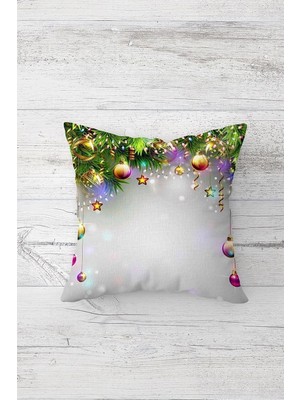 Daders Home Pelangi Yılbaşı Temalı Süs Desenli Çift Tarafı Baskılı Gizli Fermuarlı Yastık Kılıfı Kırlent Yastık Kılıfı, Yeşil-Gold 45 x 45