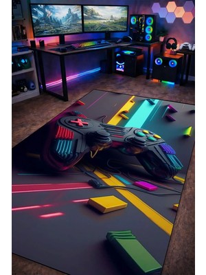 Gxeart Renkli 3D Gamepad Tasarım Yıkanabilir Kaymaz Taban Halı