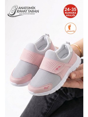 Albishoes Unisex Çocuk Bağcıksız Fileli Hafif Rahat Esnek Taban Cırt Cırtlı Günlük Yürüyüş Sneaker