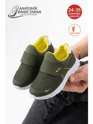 Albishoes Unisex Çocuk Bağcıksız Fileli Hafif Rahat Esnek Taban Cırt Cırtlı Günlük Yürüyüş Sneaker