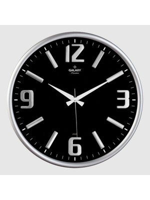 Bistopia Galaxy Premium Serisi Metal Çerçeveli Kabartma Rakamlı Camlı 35 cm Duvar Saati Gri