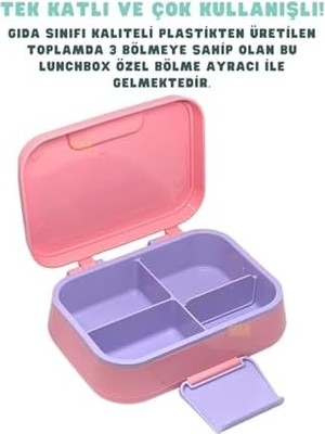 Daders Home Bento 1030ML Lunchbox Tek Katlı 3 Bölmeli Pp Plastik Sefer Tası Yemek Kutusu (Pembe)