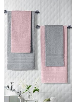 Daders Home Pamuklu 50X90-70X140 cm 4'lü Banyo Havlu Seti (Pembe)