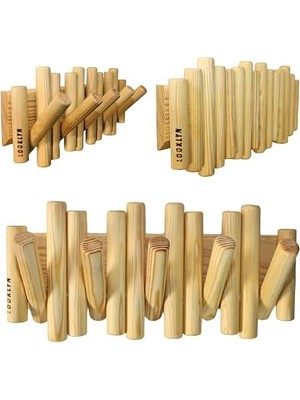 Daders Home El Üretimi Ahşap Askılık, Duvara Monte Ahşap Duvar Askısı, Kapı Arkası Askılık, (Natural)