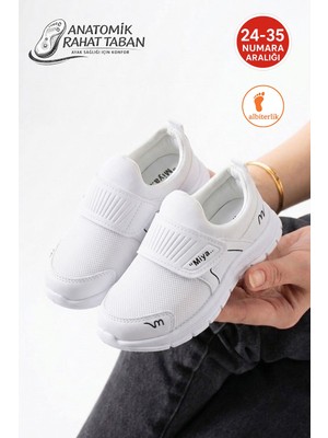 Albishoes Unisex Çocuk Bağcıksız Fileli Hafif Rahat Esnek Taban Cırt Cırtlı Günlük Yürüyüş Sneaker