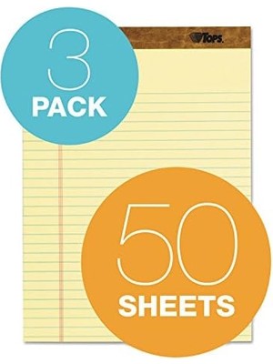 Daders Home Tops The Legal Pad Yazma Pedleri, 20,8 cm x 25,08 cm x 25,08 Cm, Kanarya Kağıdı, Yasal Kural, 50 Yaprak, 3'lü Paket (75327)