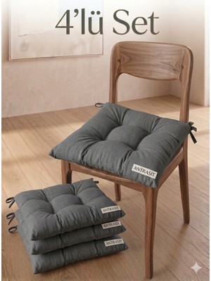 MirayRa Tekstil 4 Adet Bağcıklı Sandalye Minderi Seti 40X40 cm - Kare Mutfak ve Balkon Minderi