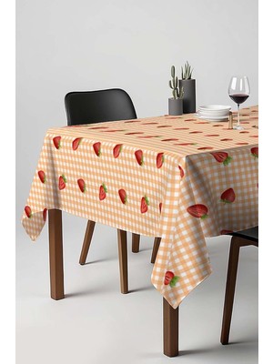 Daders Home Çilek Desenli Turuncu Masa Örtüsü, Sofra Bezi, Piknik Örtüsü Turuncu 140 x 200 RIVA00112