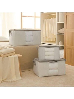 Daders Home 3'lü Pvc Pencereli Stuff & Things Gri Çizgili Hurç Set