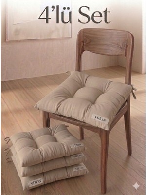 MirayRa Tekstil 4 Adet Bağcıklı Sandalye Minderi Seti 40X40 cm - Kare Mutfak ve Balkon Minderi