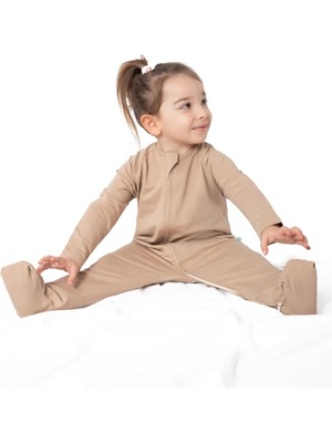 Daders Home Organik Pamuk Çocuk Ayaklı Uyku Tulumu - 1 Tog - (12-18 Ay) - Kum Beji