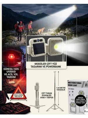 Güneş Enerjili Çalışma Lambası Standlı Led Çalışma Işığı  10000LM Yüksek Parlaklık Dış Mekan Projektör Işıkları Kamp Karayolu Araç Arızası