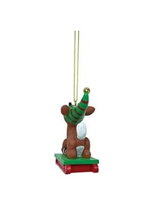 Daders Home Department 56 Rudolph Kırmızı Burunlu Ren Geyiği Kızağa Binen Asılan Süs, 2,95 Inç, Çok Renkli