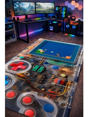 Gxeart Retro Gameboy Şeffaf Iç Tasarım Yıkanabilir Kaymaz Taban Halı