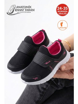Albishoes Unisex Çocuk Bağcıksız Fileli Hafif Rahat Esnek Taban Cırt Cırtlı Günlük Yürüyüş Sneaker