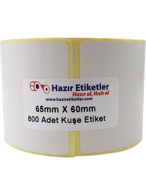 Daders Home Kuşe Etiket 65MM x 60MM Ruloda 800 Adet 40MM Çapında Baskısız Barkod Yazıcı Etiketi