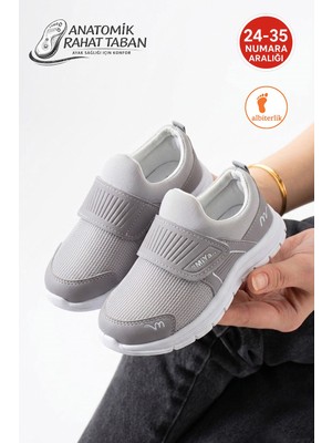 Albishoes Unisex Çocuk Bağcıksız Fileli Hafif Rahat Esnek Taban Cırt Cırtlı Günlük Yürüyüş Sneaker