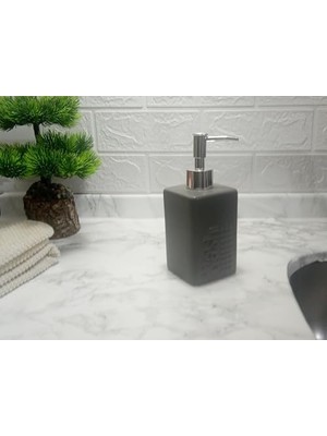 Daders Home Seramik Sıvı Sabunluk Koyu Bej Modern 7X7X17CM 300ML Seti