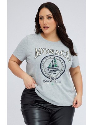 Punix Punıx Büyük Beden Özel Tasarım Monaco Yatch Club Baskılı Ter Tutmayan Yazlık Battal Kadın T-Shırt