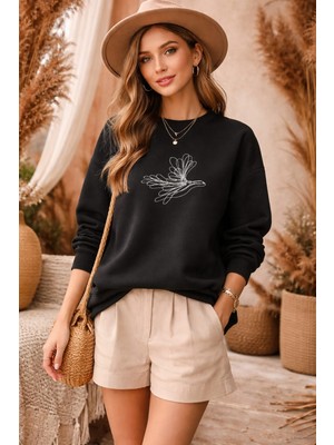 Sofun Kadın Zincir  Işlemeli Sweatshirt Siyah