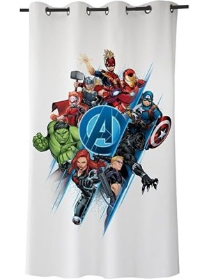 Daders Home Lisanslı Avengers Düz Pamuk Hazır Perde, Çok Renkli, Tekli