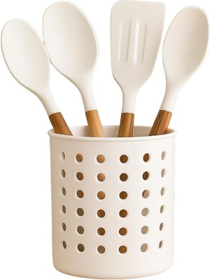 Daders Home Beyaz Kaşıklık Beyaz Silindir Plastik Kaşıklık – Modern Delikli Tasarım, Hava Geçişli Dayanıklı Mutfak Düzenleyici Kaşıklık
