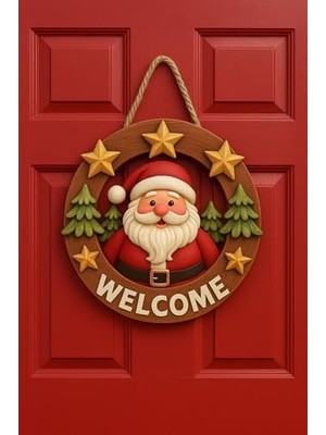 Daders Home Yuvarlak Yıldızlı Babalı Yılbaşı Ahşap Kapı Yılbaşı Süsü Yılbaşı Temalı Hediyeler (23-23 Cm)