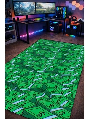 Gxeart Para Desenli Yeşil Grafik Yıkanabilir Kaymaz Taban Halı