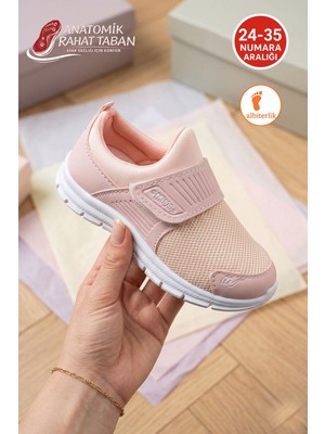 Albishoes Unisex Çocuk Bağcıksız Fileli Hafif Rahat Esnek Taban Cırt Cırtlı Günlük Yürüyüş Sneaker