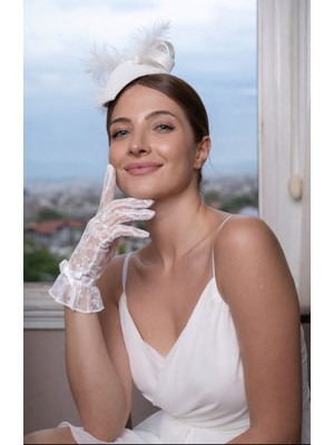 Sed da Exclusive Kırık Beyaz  Fransız Dantel  Gelin  Eldiveni,   Balo,  Vals,  Nikah  Eldiveni