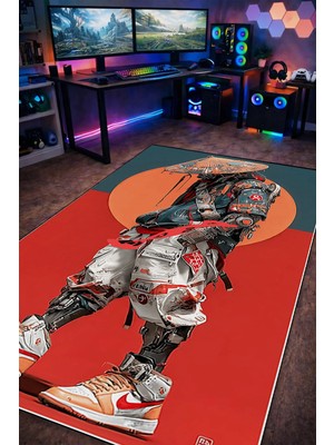 Gxeart Cyberpunk Samurai Sokak Stil Yıkanabilir Kaymaz Taban Halı