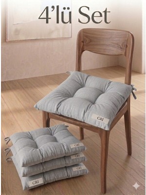 MirayRa Tekstil 4 Adet Bağcıklı Sandalye Minderi Seti 40X40 cm - Kare Mutfak ve Balkon Minderi