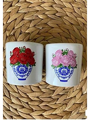 Daders Home FIN170 Blue Blanc Pembe Gül Espresso, Double Türk Kahvesi Fincanı Kulpsuz Bardak