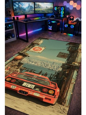 Gxeart Ferrari F40 Japon Sokak Tasarım Yıkanabilir Kaymaz Taban Halı