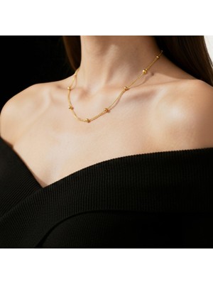 Lorivelle Kadın Dorika Toplu Çelik Kolye | 14 Ayar Altın Kaplama Kararmaz Italyan Uydu Zincir