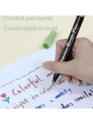 Daders Home Metalik Fırça Keçeli Kalemler, 10 Renk Zararsız ve Toksik Olmayan Kaligrafi Kalemleri, Fırça Yazı Sanatı, Siyah Kağıt, Kaya Boyama, Kart Yapımı Için