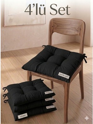 MirayRa Tekstil 4 Adet Bağcıklı Sandalye Minderi Seti 40X40 cm - Kare Mutfak ve Balkon Minderi