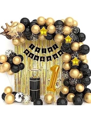 DMR Home Yıldızlı Büyük Kral Taçlı 76 cm 1 Yaş Balon Zinciri Doğum Günü Seti Iyi Ki Doğdun -2-En Yeni Haliyle BMCNM650