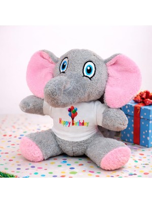 Popüler Sepet Happy Birthday Tişörtlü Sevimli Peluş Fil